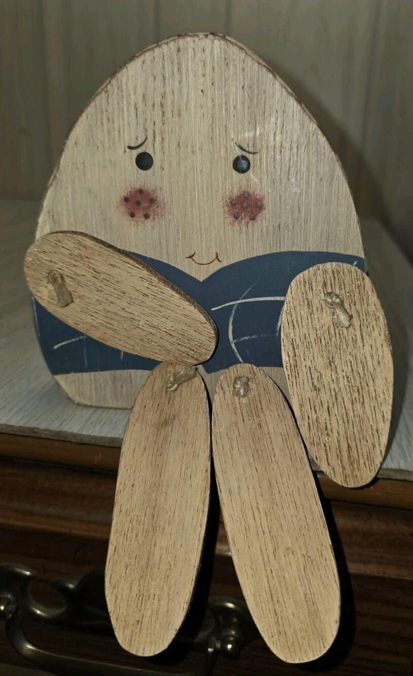 Vintage Handmade Wood Humpty Dumpty Shelf Sitter Articulated 6" Folk Art Decor